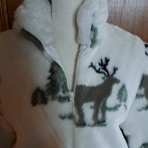 Kids White Fleece Jacket with Forest Design
